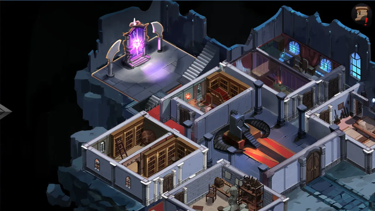 The castle seen in cutaway, where upgrades are built room by room